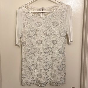 EUC white quarter sleeve lace top